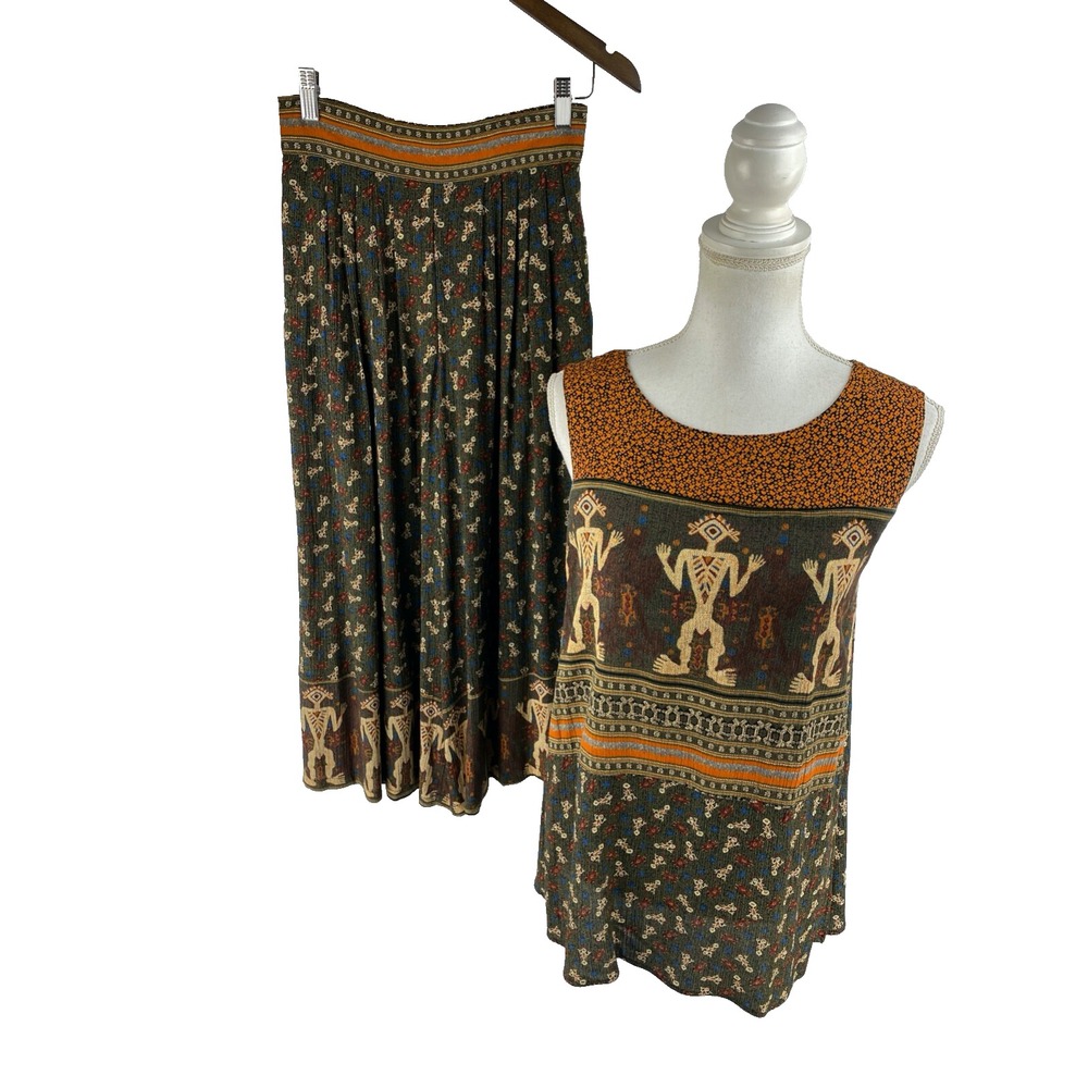 Platinum Dorothy Schoelen Vtg 80s Southwest Art to Wear Pantsuit Wide Leg Aztec‎